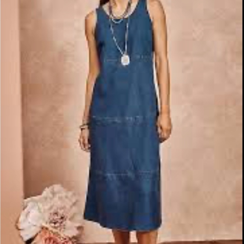 J. Jill Blue Midi Sheath Dress with Sleeveless Design and Scoop Neck